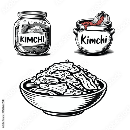 Kimchi food sketch style black and white color vector illustration