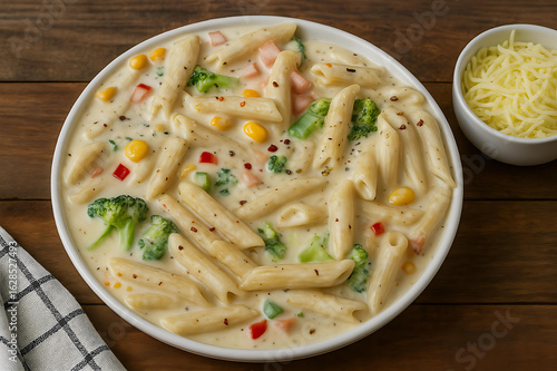 Wallpaper Mural Creamy white sauce pasta tossed with herbs and fresh vegetables Torontodigital.ca