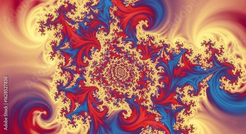 Wallpaper Mural Colorful Fractal Art Spiral with Red, Blue, and Gold Swirling Patterns – Psychedelic Geometric Digital Design for Abstract Backgrounds, Visual Meditation, and Mathematical Art Concepts Torontodigital.ca