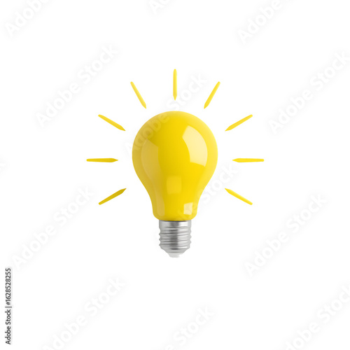 Bright yellow light bulb idea symbol isolated on transparent background