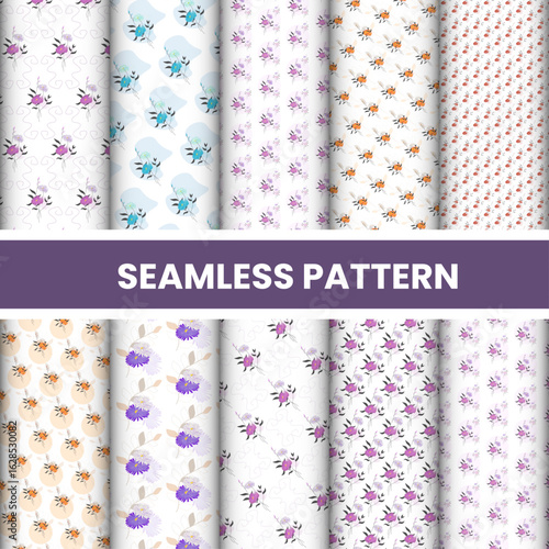 Vector Design Seamless Floral Pattern Set
