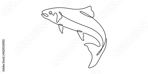 Fresh salmon fish in one continuous line drawing style, Rudd, roach fish, perch, carp, crucian carp continuous line drawing. Doodle vector illustration