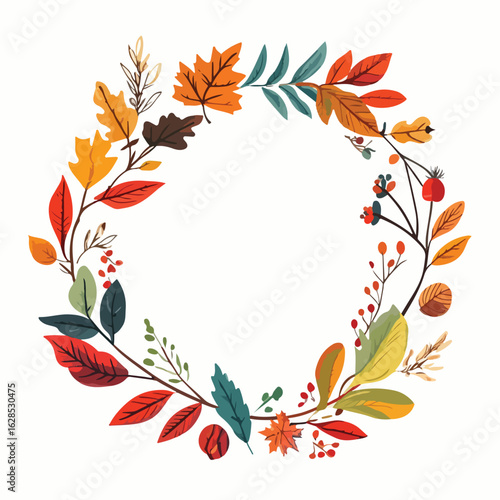 Hand-drawn Autumn Wreath with Leaves