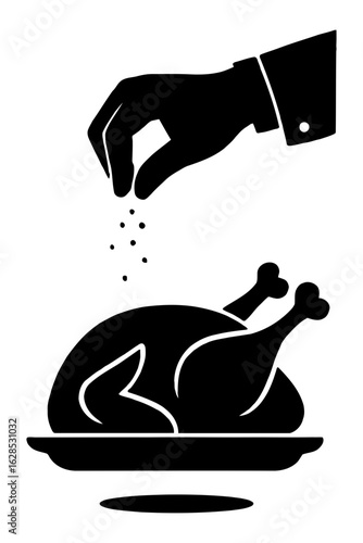 Thanksgiving vector art of hand seasoning a turkey on a plate isolated on white background vector