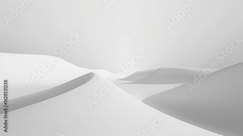 Ethereal minimalist landscape of flowing white sand dunes under a soft sky