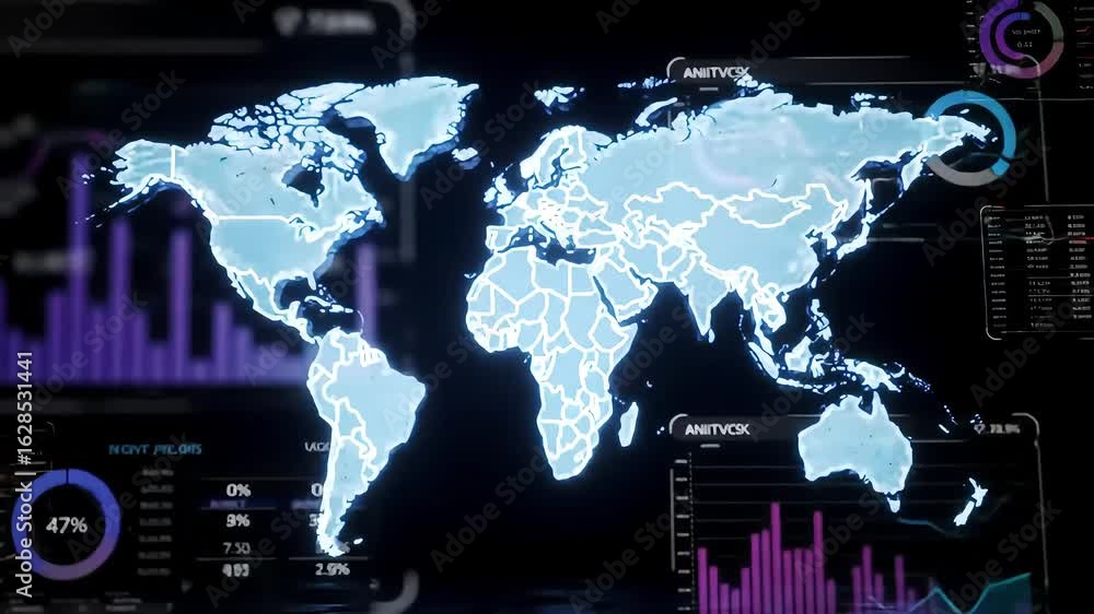 Global Data Visualization World Map & Charts Overlay Animation Graphic ...