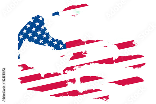 Isolate handprint with USA flag on a gray background, vintage style, symbol of patriotism, unity and concept of national identity, fingers pointing upward.