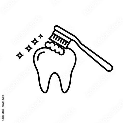 Tooth brushing with toothbrush and foam, dental hygiene concept