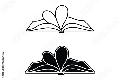 Book art silhouette vector out line art on white background