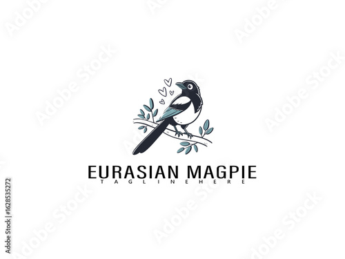 Common Kestrel perched on a swirled branch with heart leaves and decorative nature elements, drawn in cute cartoon style for bird-themed children's prints or eco-design templates.

