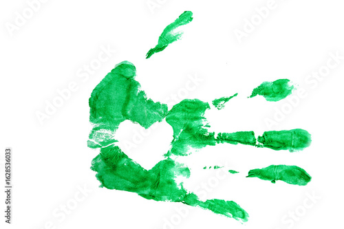 Handprint art displays love through vibrant green color and creative expression, showcasing a heart-shaped outline with an organic touch
