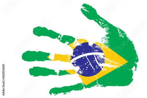Handprint art representing Brazil's vibrant culture with green and yellow colors capturing national pride and identity