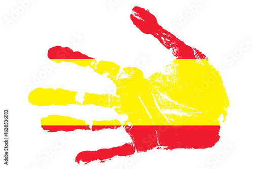Vibrant handprint showcasing the colors of the Spanish flag in an artistic display of cultural pride and identity