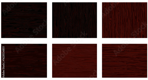 Six wood grain texture samples in varying shades on transparent background