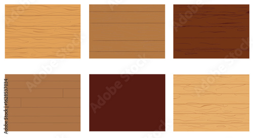 Six rectangular wood texture samples in varying shades on transparent background