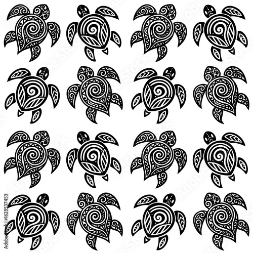Maori tribal turtle seamless pattern, Turtle seamless pattern, tattoo turtle