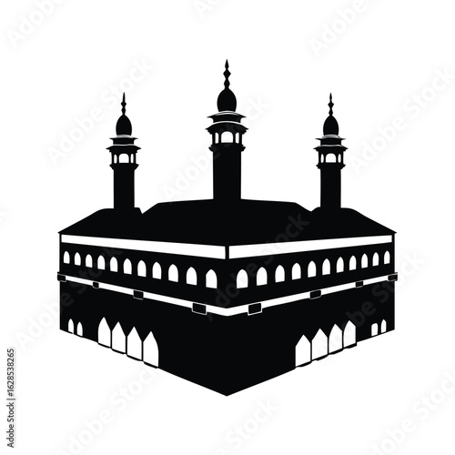 Minimalistic Black and White Silhouette Illustration of the Holy Kaaba in Mecca