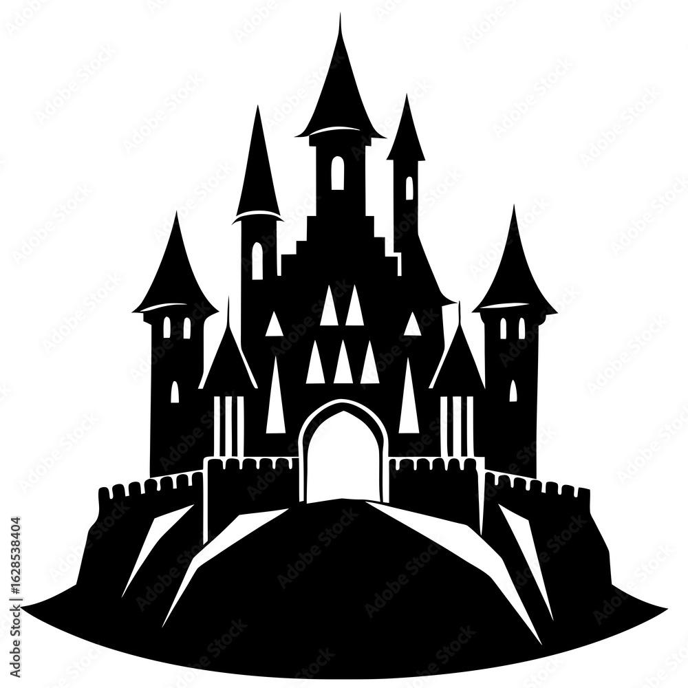 Obraz premium Majestic castle silhouette with pointed towers black