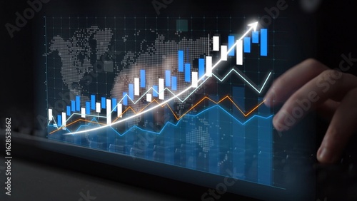 Slika na platnu Visual representation of financial growth featuring upward charts and graphs, highlighting data trends in a digital environment focused on business success and investment strategies