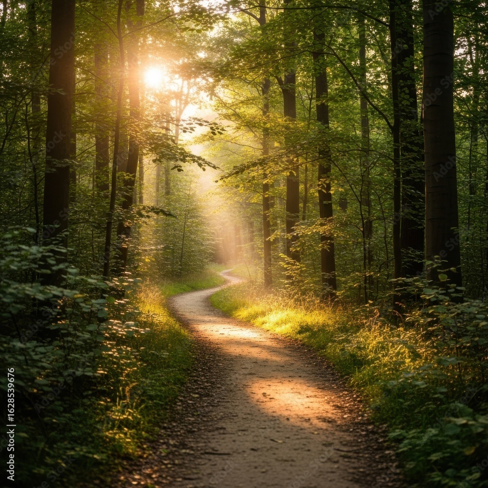 Fototapeta premium Winding Forest Path, Youthful Journey Adventure