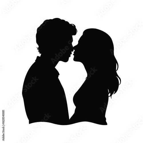 Silhouette of a romantic couple sharing a tender moment with love