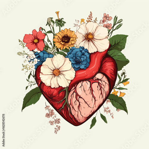 Botanical heart adorned with flowers