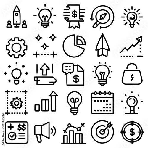 Startup Business Icons:  Modern Line Art Graphics for Marketing and Branding Success.