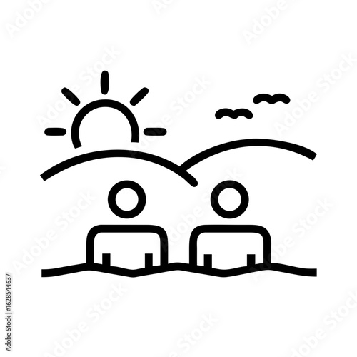 Co-working space by the ocean icon representing next-generation remote work and travel