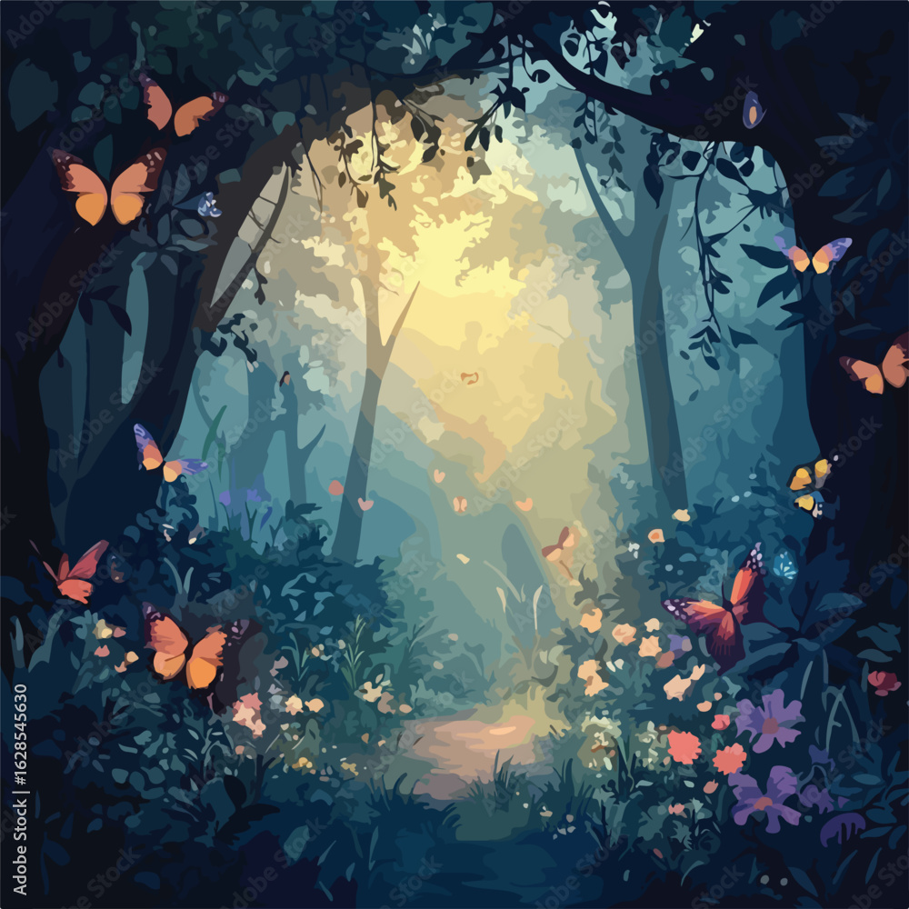 Fototapeta premium Enchanted Forest with Butterflies