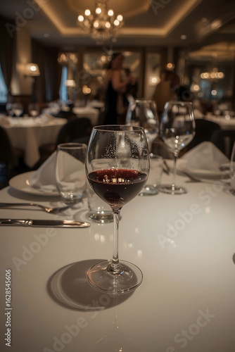 A Glass of Red Wine at a Fine Dining Restaurant