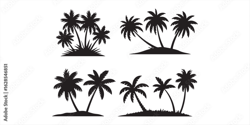Fototapeta premium Tropical palm trees set silhouettes