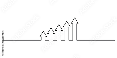 Growing graph continuous one line drawing, Successful business strategy, Growth graph chart, Vector illustration
