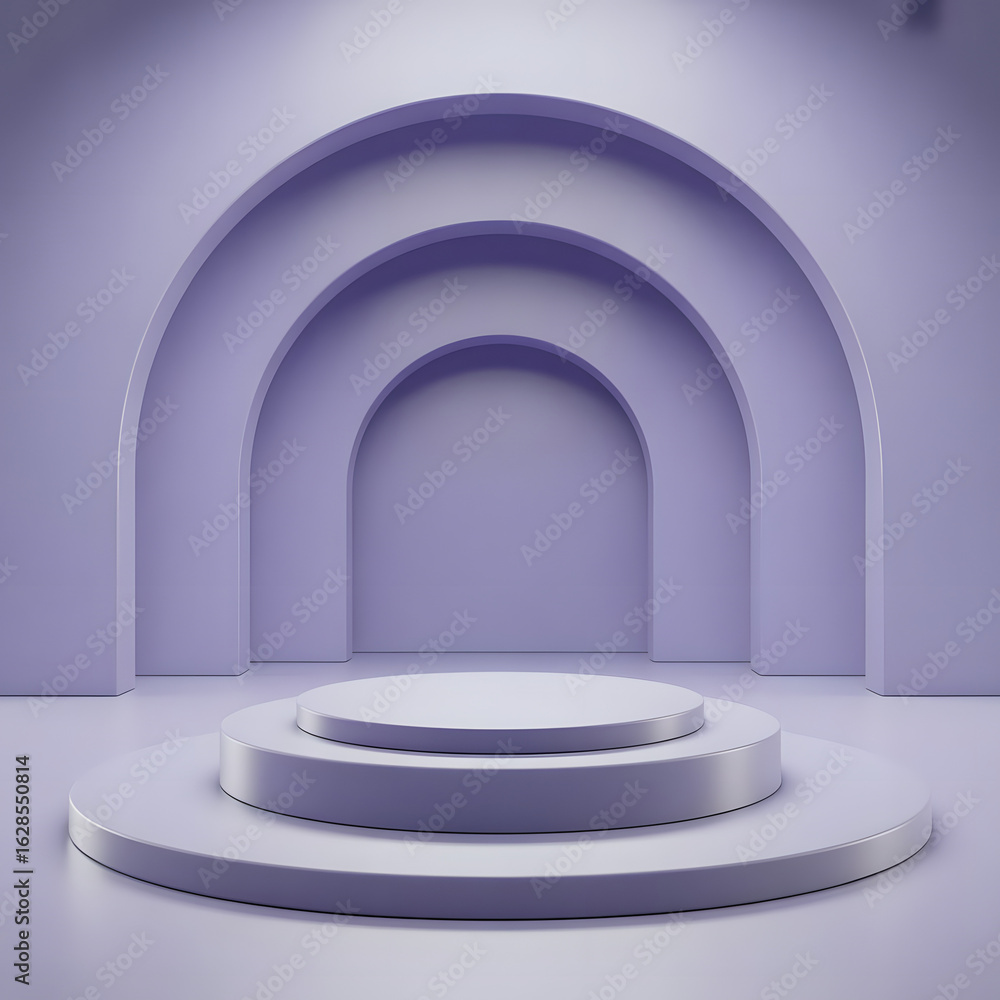 A 3D render of an empty, futuristic geometric hall with columns and a circular light at the end, creating a deep perspective A 3D render of an empty, futuristic geometric hall with columns and a circular light at the end, creating a deep perspective