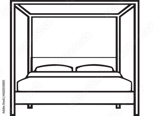 Modern outlined canopy bed design in 2D vector