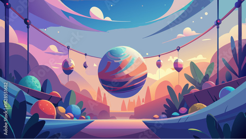 fantasy landscape with moon and stars