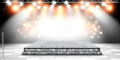 Empty Stage with Spotlights, Podium and Tiles Stage for Presentation