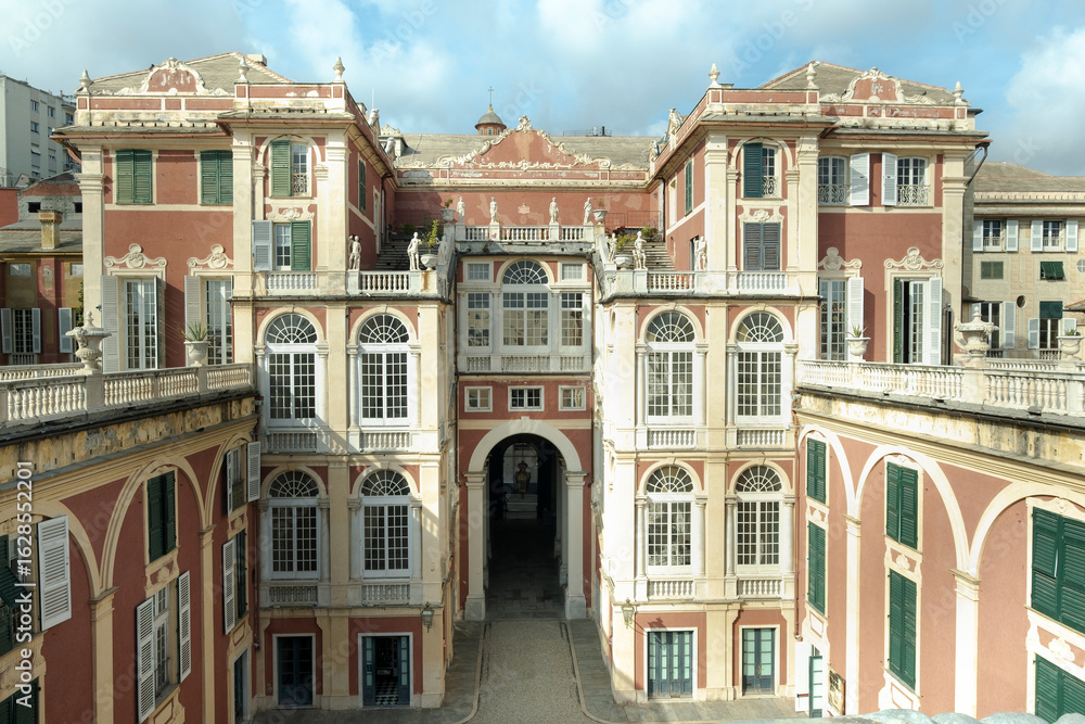 Fototapeta premium Palazzo Stefano Balbi, Genoa, showing its elegant facade and courtyard, Italy