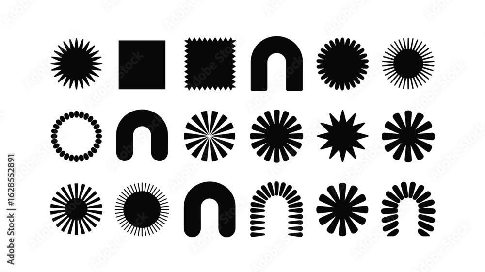 Fototapeta premium Black and White Minimalist Geometric Shapes Collection: Abstract Designs for Modern Art, Graphic Design, and Creative Projects, High-Quality Illustration