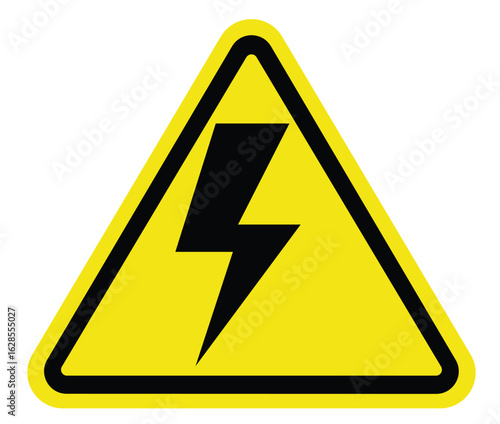 This sign indicates a high voltage or electrical hazard, designed to alert individuals to potential dangers associated with electricity