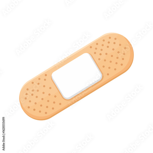 Beige colored adhesive bandage lies on a white background, offering a medical solution with its simple design, ideal for health and wellness related content.