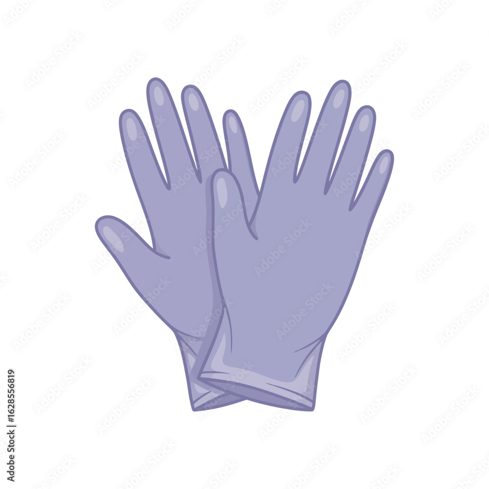 Obraz premium Two lilac gloves are displayed against a crisp white background, suggesting protection and hygiene in a simple, clean, illustration style suitable for health and safety awareness materials.
