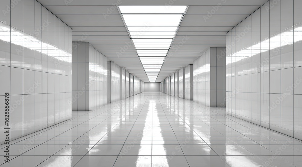 Fototapeta premium Empty white hallway, reflecting light