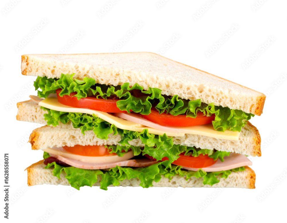 Delicious club sandwich with ham, cheese, lettuce on transparent background Delicious club sandwich with ham, cheese, lettuce on transparent background