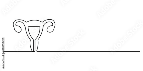 Continuous one line drawing of women's Uterus and Ovary. Single line female reproductive system, Woman reproductive system, continuous line. Line art outline of organs. Doodle vector illustration