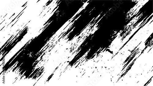 Abstract black brush strokes on white background design texture. Vector grunge brush strokes texture rough black scratches for wallpaper, paint splatter template, dirt banner, watercolor design.