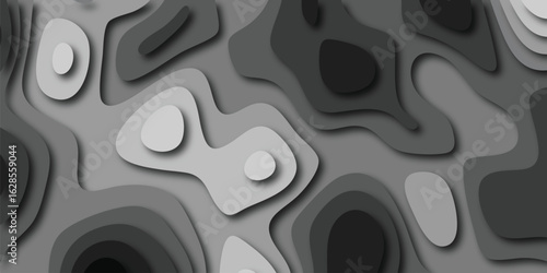 Abstract gray paper cutout design with layered topography and shadow effects for modern graphic design