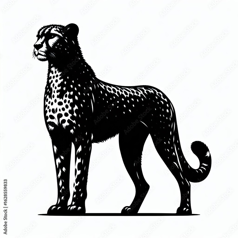 Fototapeta premium Elegant black and white illustration of a standing cheetah