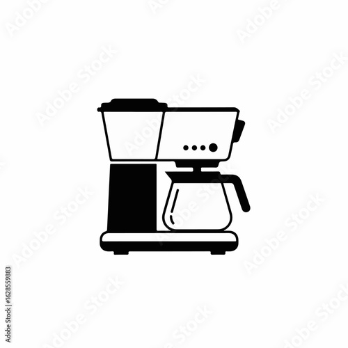Black and white Coffee maker on a clean white background, featuring minimalist design. Coffee maker image includes simple outline of appliance with a coffee pot.