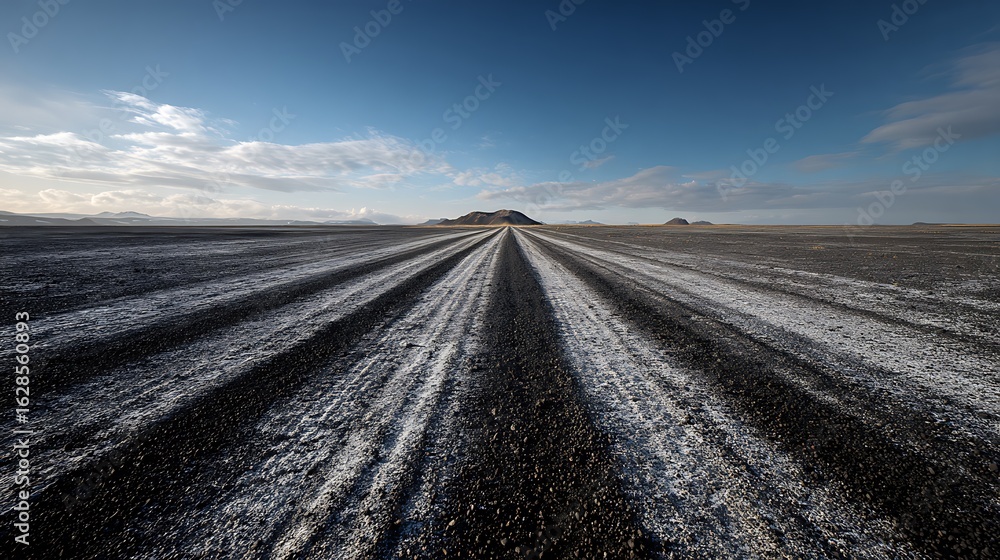 Naklejka premium Vast plowed field under a dramatic sky with a distant hill