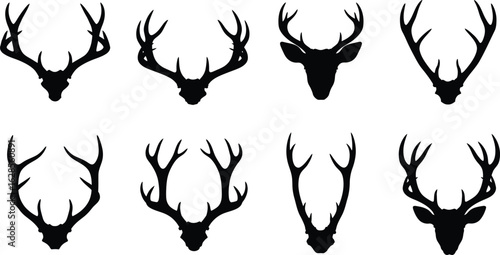 Collection of deer antler silhouettes and head silhouettes